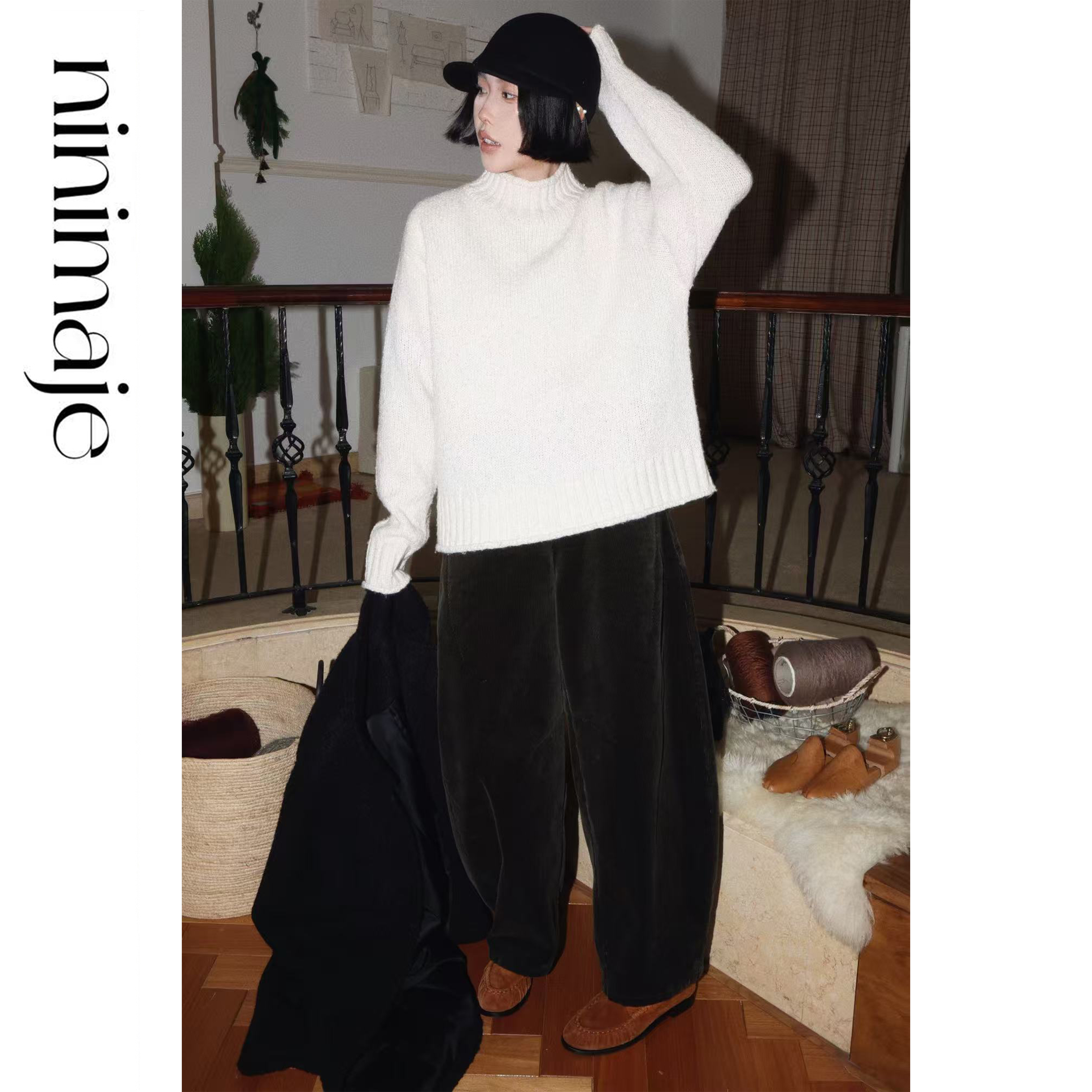 南北贝'镰刀灯芯绒裤'极简设计感弯刀裤女新款秋冬好穿百搭裤子女