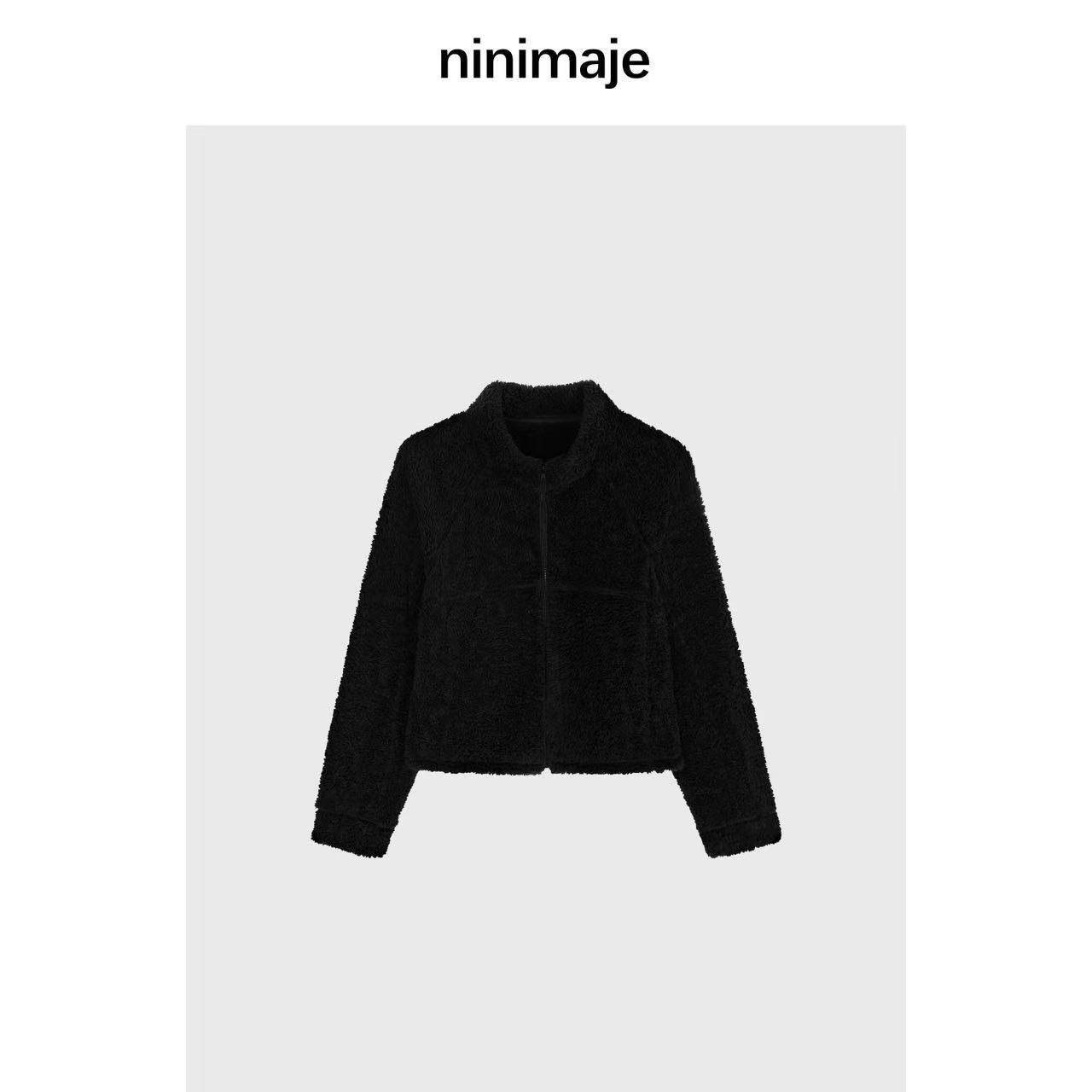 南北贝黑色修身短款毛毛外套女春季毛绒加厚立领拉链纯色,女装/女士精品,短外套,淘宝优惠券,粉丝福利购,淘宝优惠卷