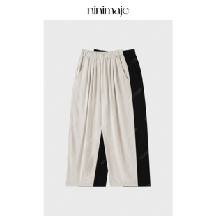 立裁随性简约阔腿裤 女春季 休闲裤 NANBEIBEI南北贝定织亚麻镰刀裤