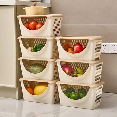 厨房置物架加厚塑料桌面收纳筐带盖蔬菜篮家用水果塑料筐玩具收纳