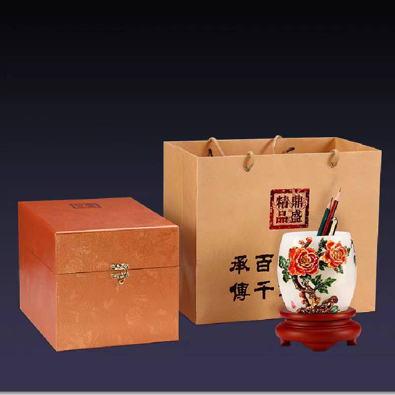 珐琅彩笔筒摆件琉璃工艺品纪念礼物毕业送老师办公室公司企业礼品