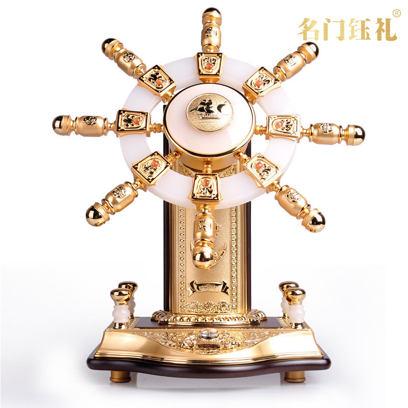 金玉满舵玉石领航舵手摆件舵轮工艺品家居客厅酒柜创意办公装饰品