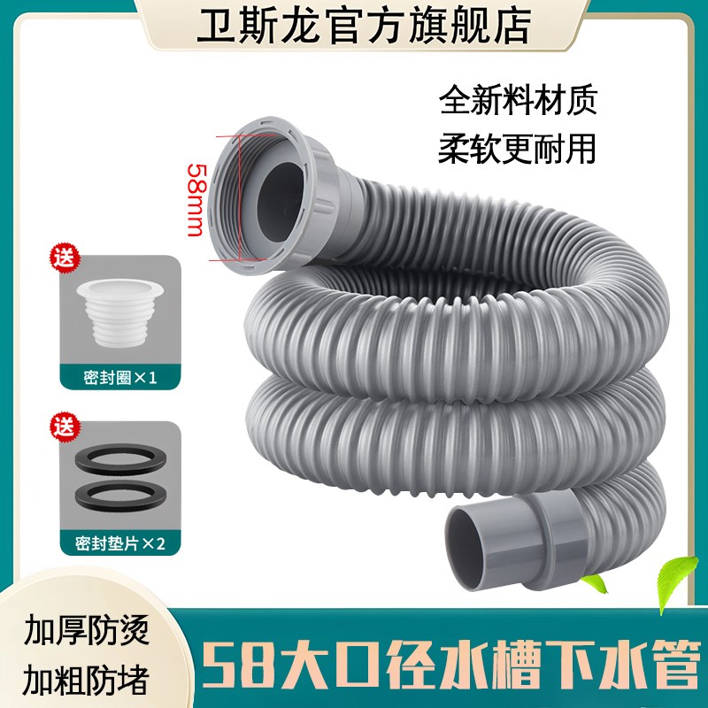 厨房下水管排水管58大口径水槽洗碗池洗菜盆下水管单螺口加长软管