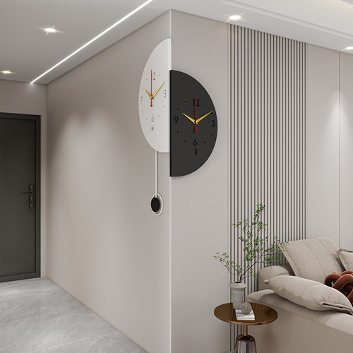2024新款现代挂墙客厅双面挂钟创意简约转角挂钟免打孔时尚防撞护