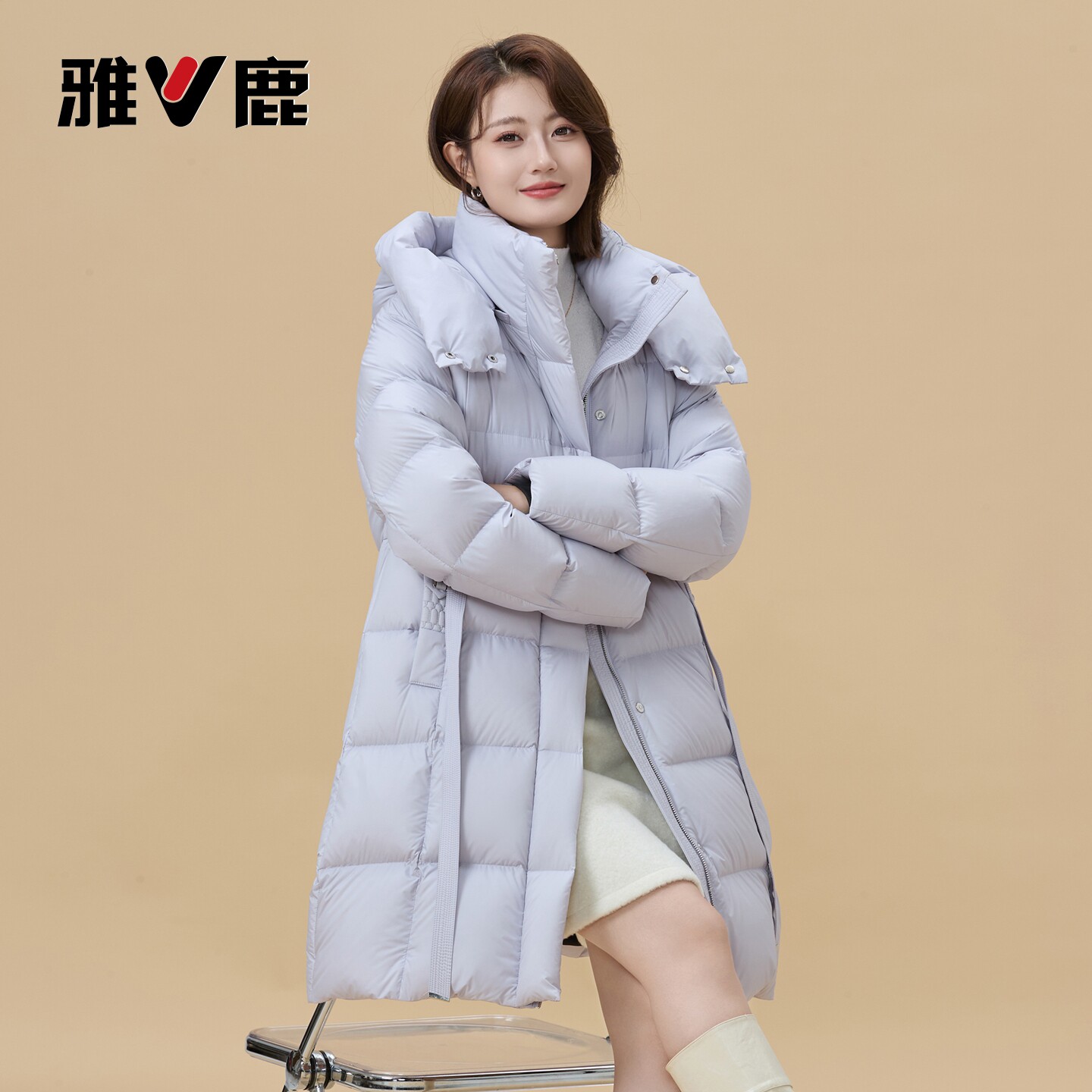 雅鹿中长款羽绒服女2026冬季新款连帽休闲上衣通勤时尚保暖厚外套