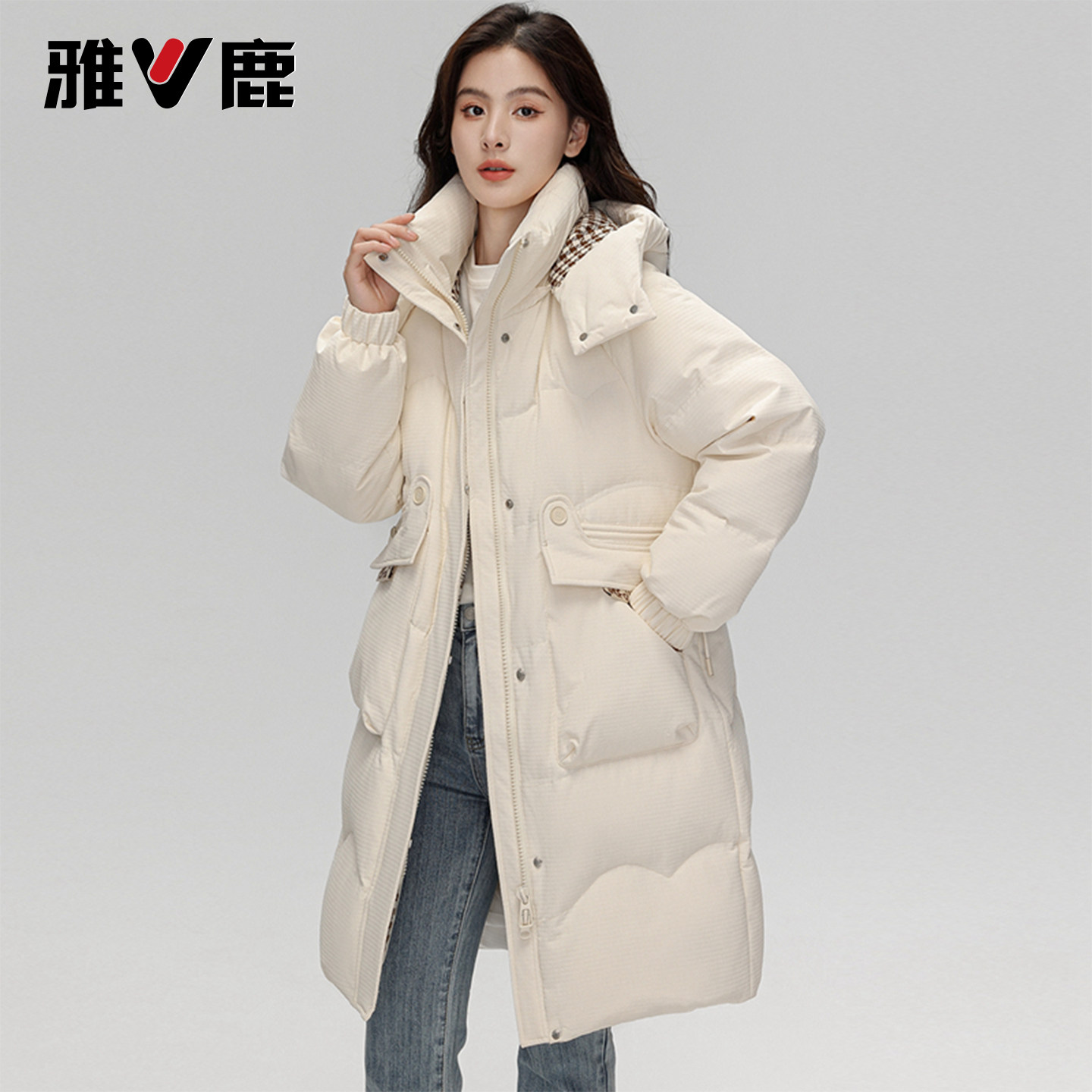 雅鹿中长款加厚保暖羽绒服女时尚