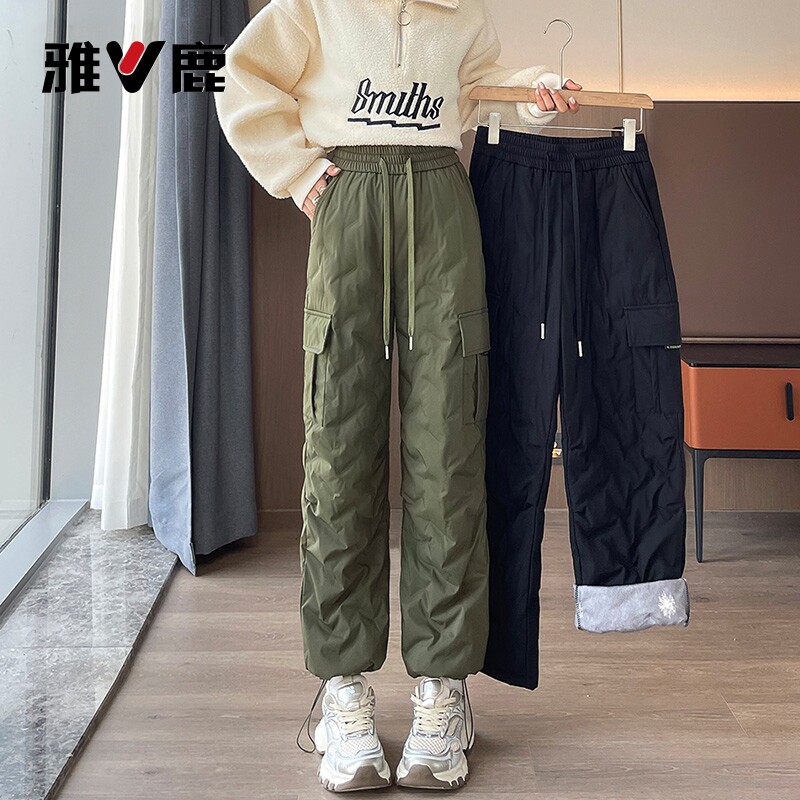 雅鹿羽绒裤女2026冬季新款休闲外穿保暖显瘦加厚防寒松紧腰工装裤