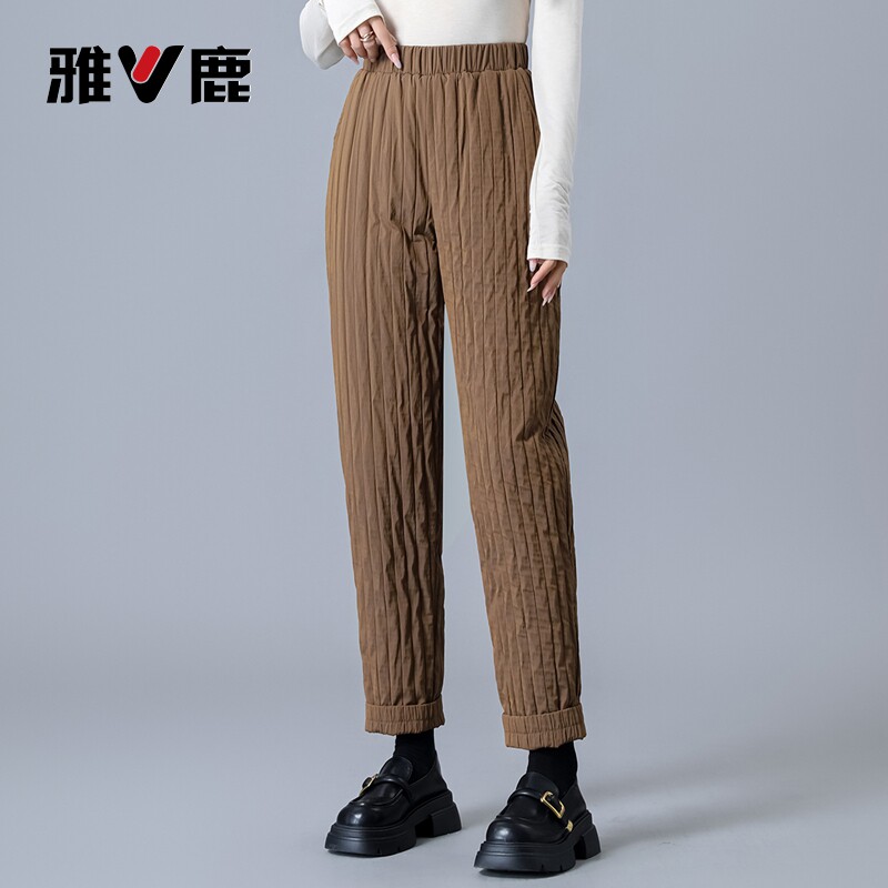 雅鹿鹅绒羽绒裤女士2026冬季新款外穿高腰直筒防风保暖加厚收脚裤