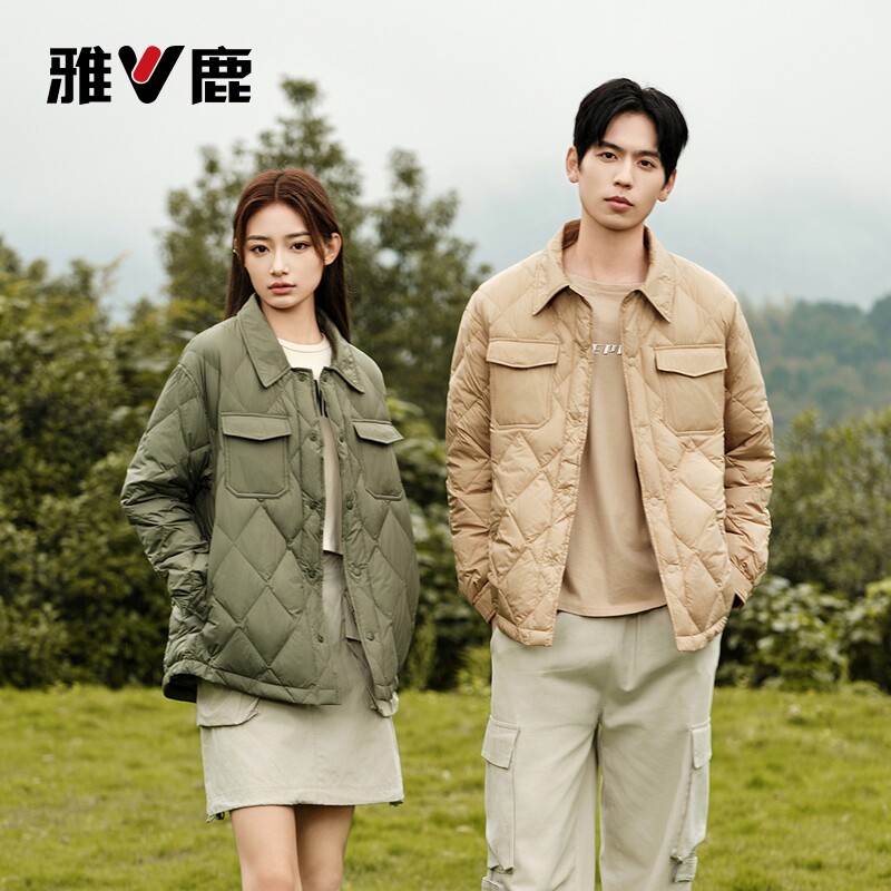 雅鹿羽绒服男女情侣短款冬季潮流菱格保暖百搭冬装休闲气质外套