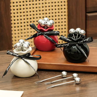 黛慕水果叉套装家用轻奢高级感收纳罐小叉子不锈钢西瓜水果签精致