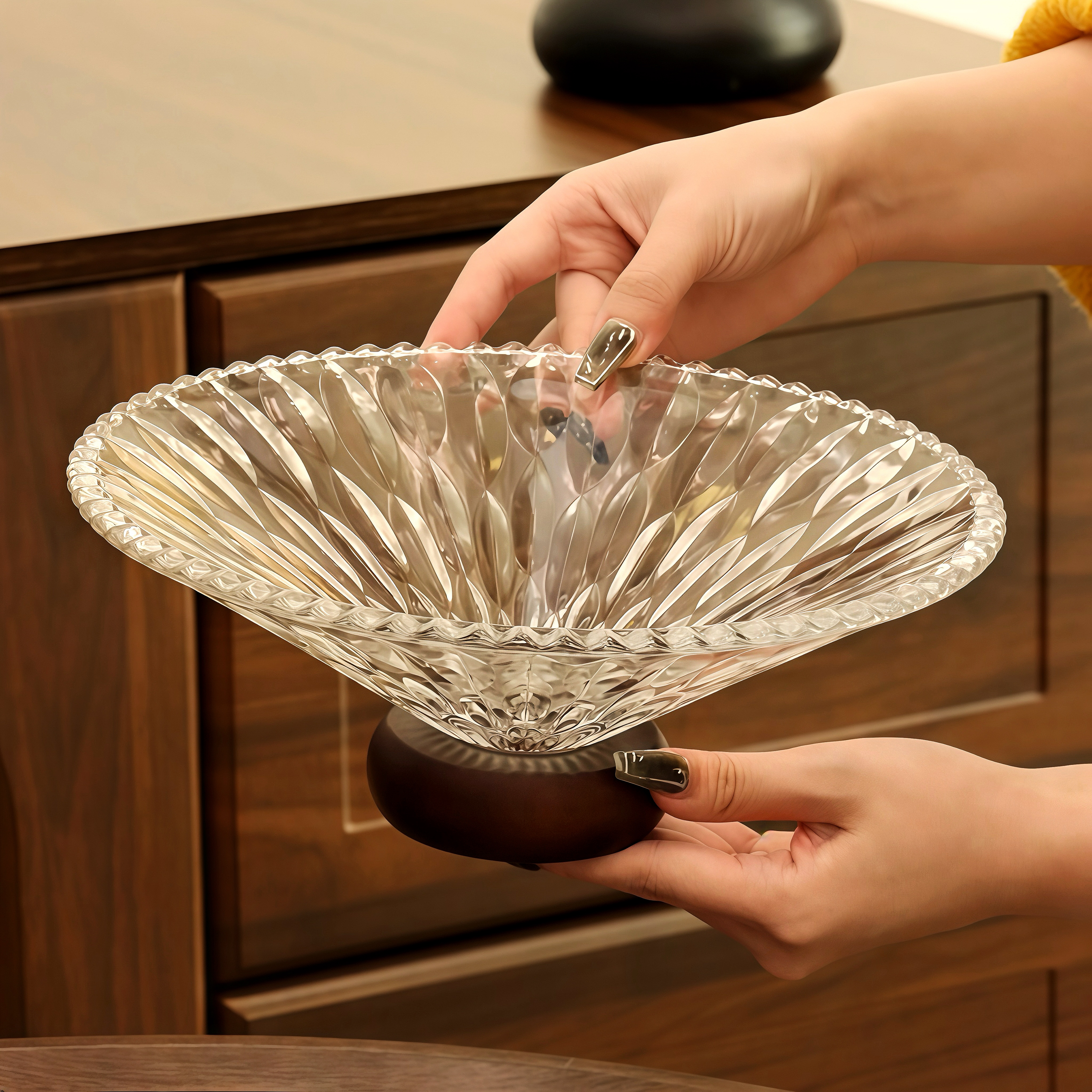 玻璃水果盘高端精致高脚果盘