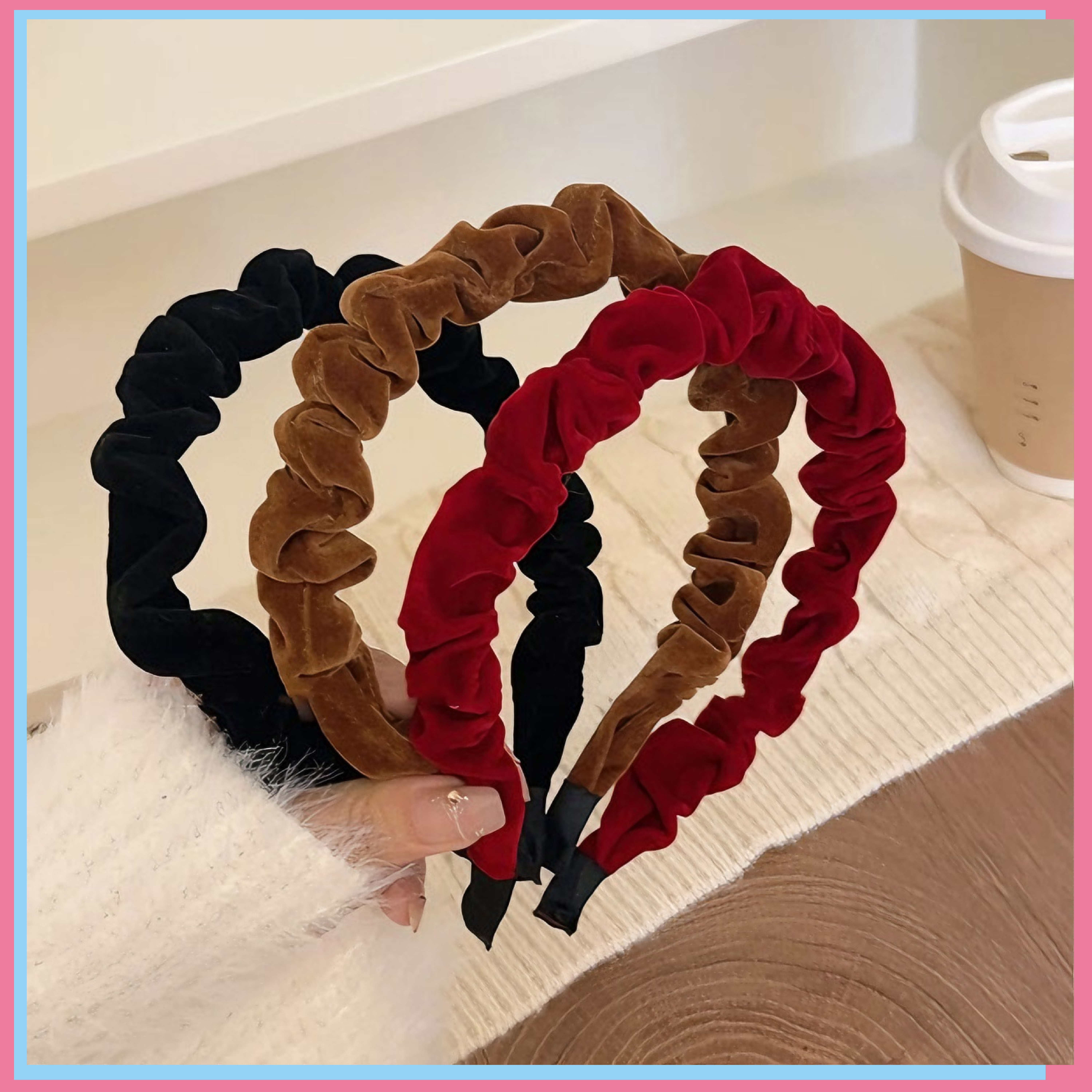 秋冬法式复古丝绒褶皱细发箍