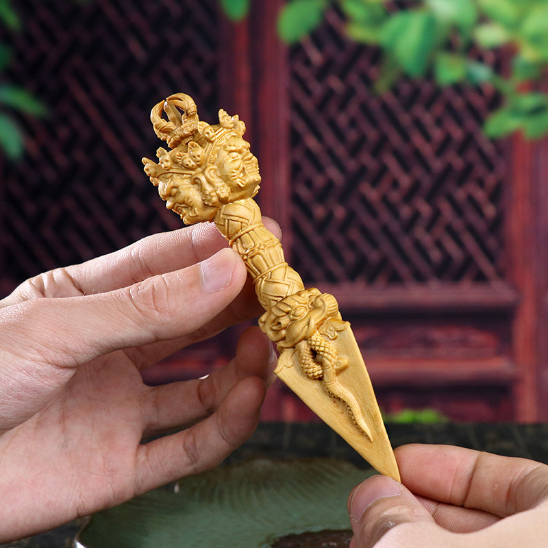 黄杨木雕木质雕刻普巴金刚杵降魔橛密宗法器摆件装饰品手把件挂件