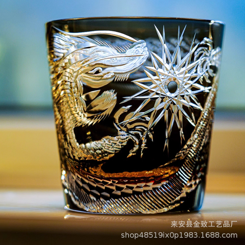 日式江户切子水晶威士忌酒杯轻奢风手工创意高级感白酒玻璃杯套装