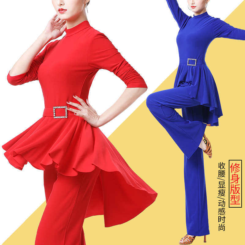 杨不不水兵舞服装金丝绒长袖上衣女燕尾裙摆拉丁舞广场舞蹈演出服