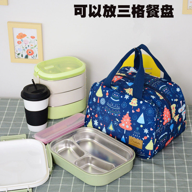 小学生专用保温饭盒手提包三隔便当包铝箔带饭包儿童拎饭兜饭盒袋