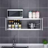 304不锈钢厨房壁挂置物架两三层2上墙收纳微波炉储物架子打孔挂架