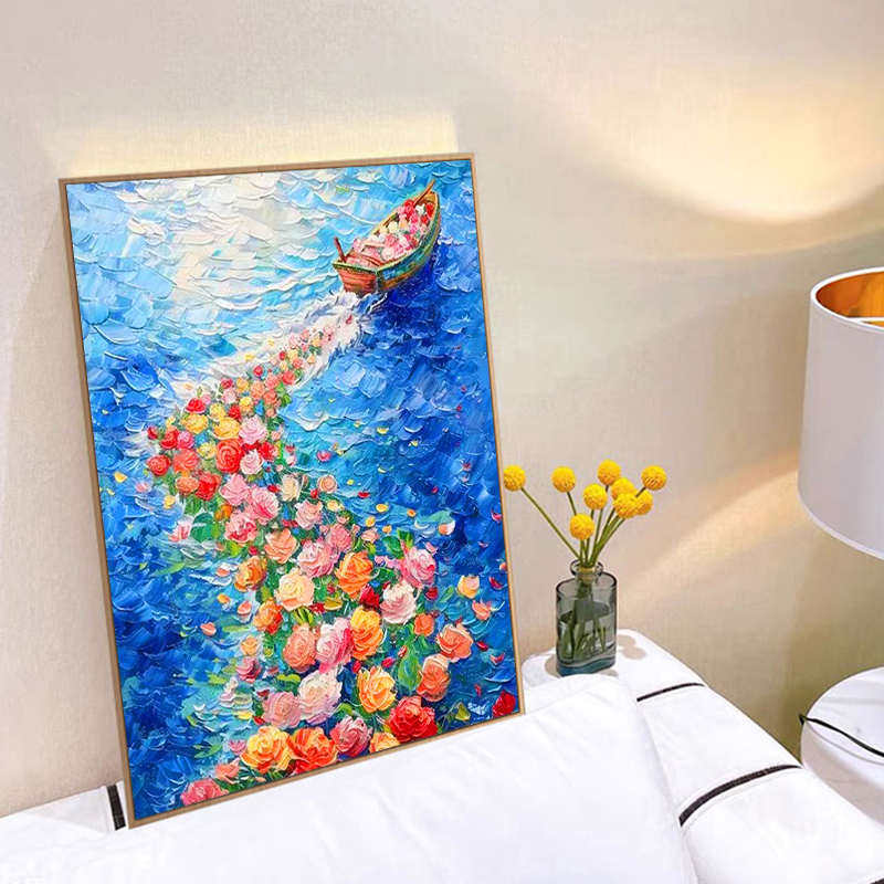 蓝色花海钻石绣2025新款客厅一帆风顺十字绣满钻高颜值风景贴钻画,居家布艺,钻石绣,淘宝优惠券,粉丝福利购,淘宝优惠卷