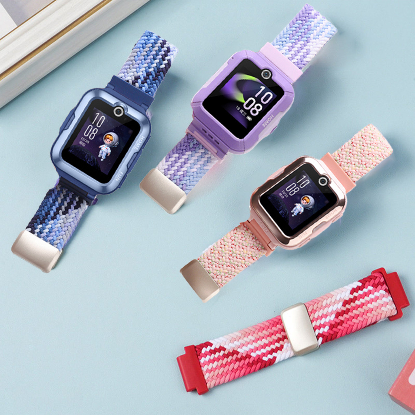 适用于华为儿童手表4pro/5活力版磁吸编织表带金属磁吸扣腕带智能电话手表4pro/5新耀版尼龙弹力透气表链替换