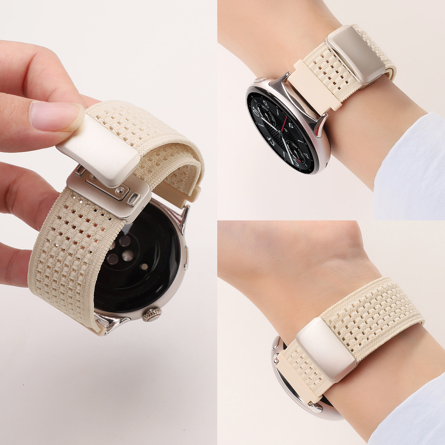 适用于vivowatch5手表表带针织磁吸腕带智能手表iqoowatch5替换带镂空透气金属扣运动男女高级夏天配件
