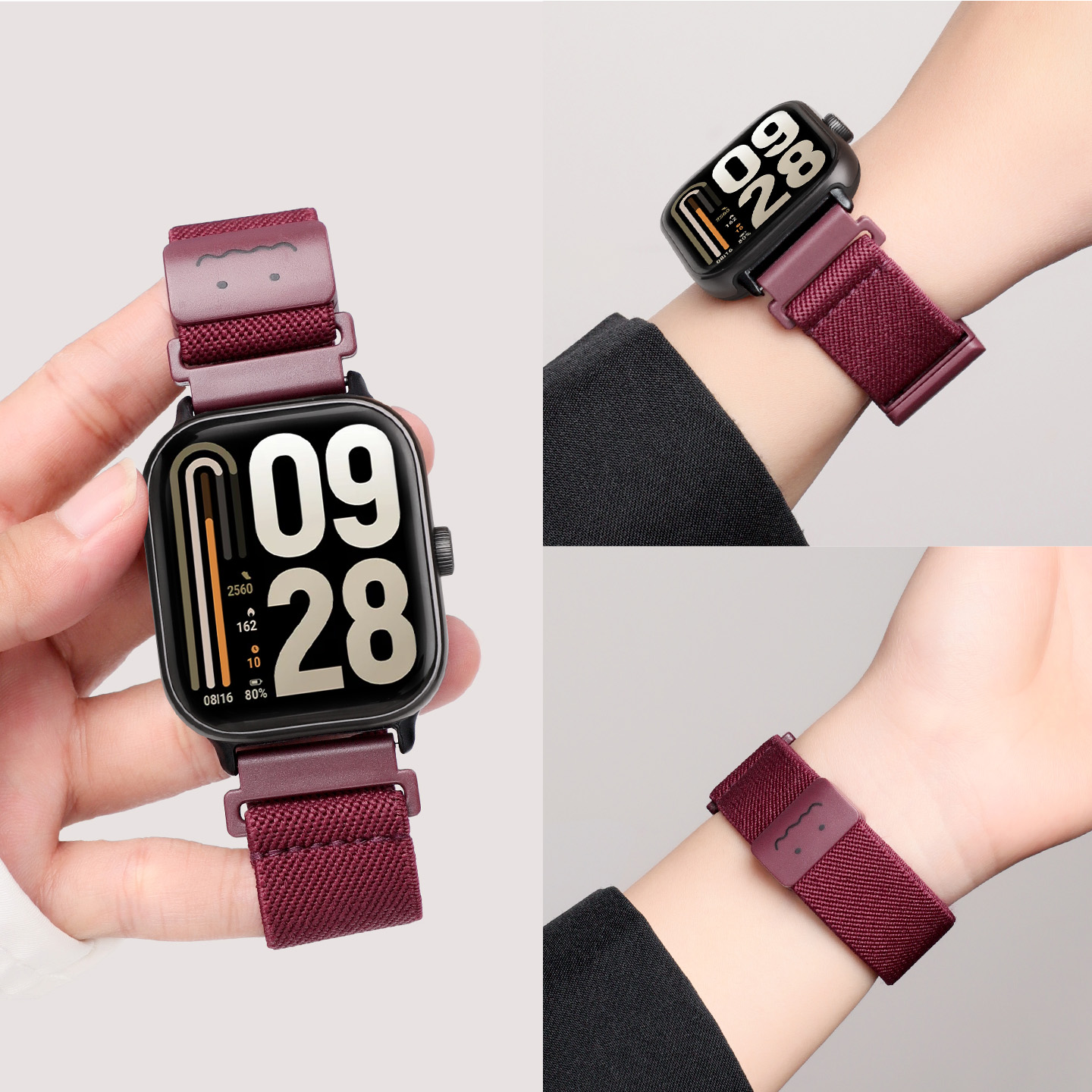 适用红米watch5表带小米手环9pro编织腕带redmi watch4笑脸涂鸦表链8PRO智能运动创意弹力尼龙替换带夏透气