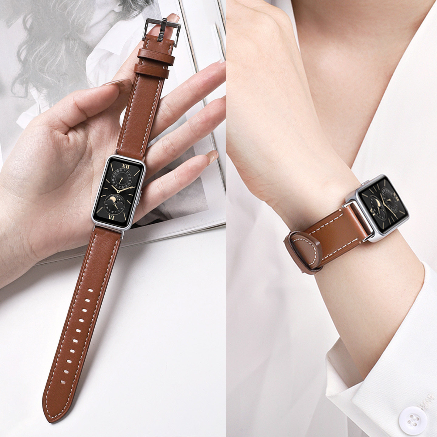 适用于华为手环10表带手环9nfc表带真皮磁吸扣智能运动手环滑扣编织腕带擎云HA580手环7高级商务防水替换带