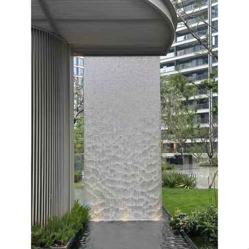 酒店不锈钢庭院水幕墙流水景观钢网水帘墙金属网水帘屏风隔断