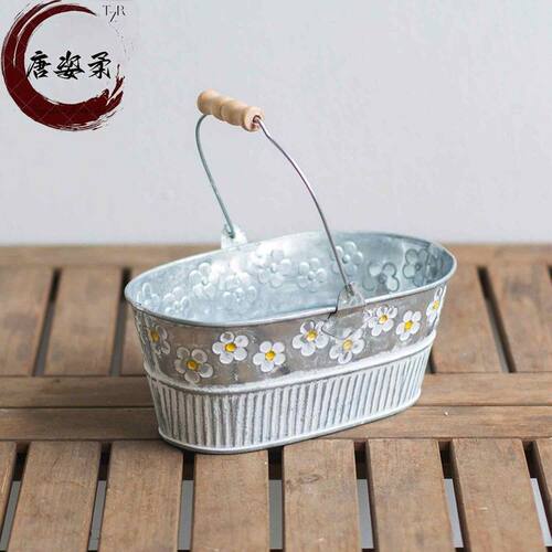复古做旧小铁皮桶多肉铁艺花盆立体焊花桶花店创意花桶桌面垃圾桶