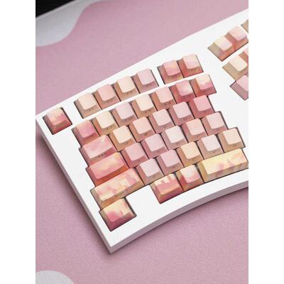 PIIFOX粉色物语油画主题透明透光PBT侧刻键帽热升华130键OEM键帽