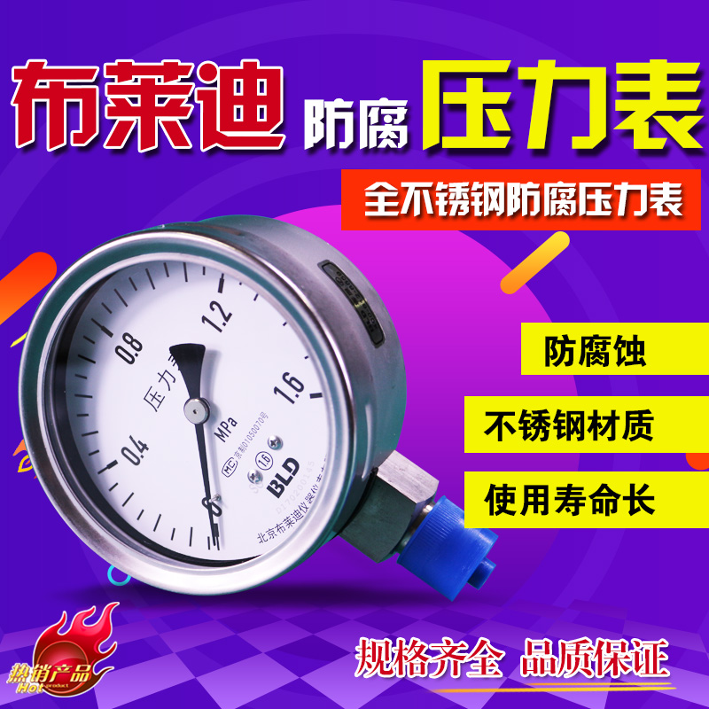北京布莱迪不锈钢高精度压力表YTH100径向气压水压油压真空表特卖