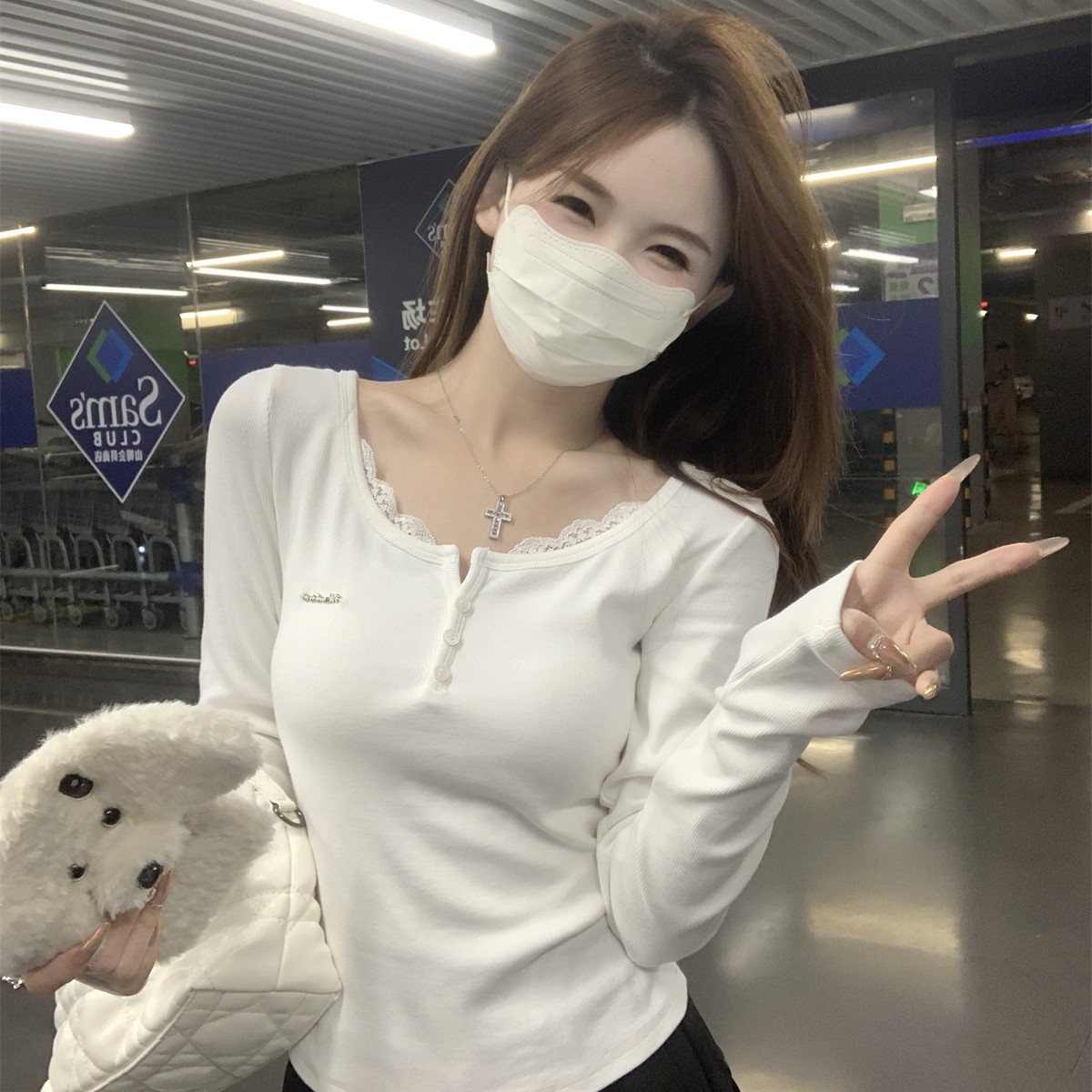 秋季新款绝美纯欲蕾丝花边显瘦打