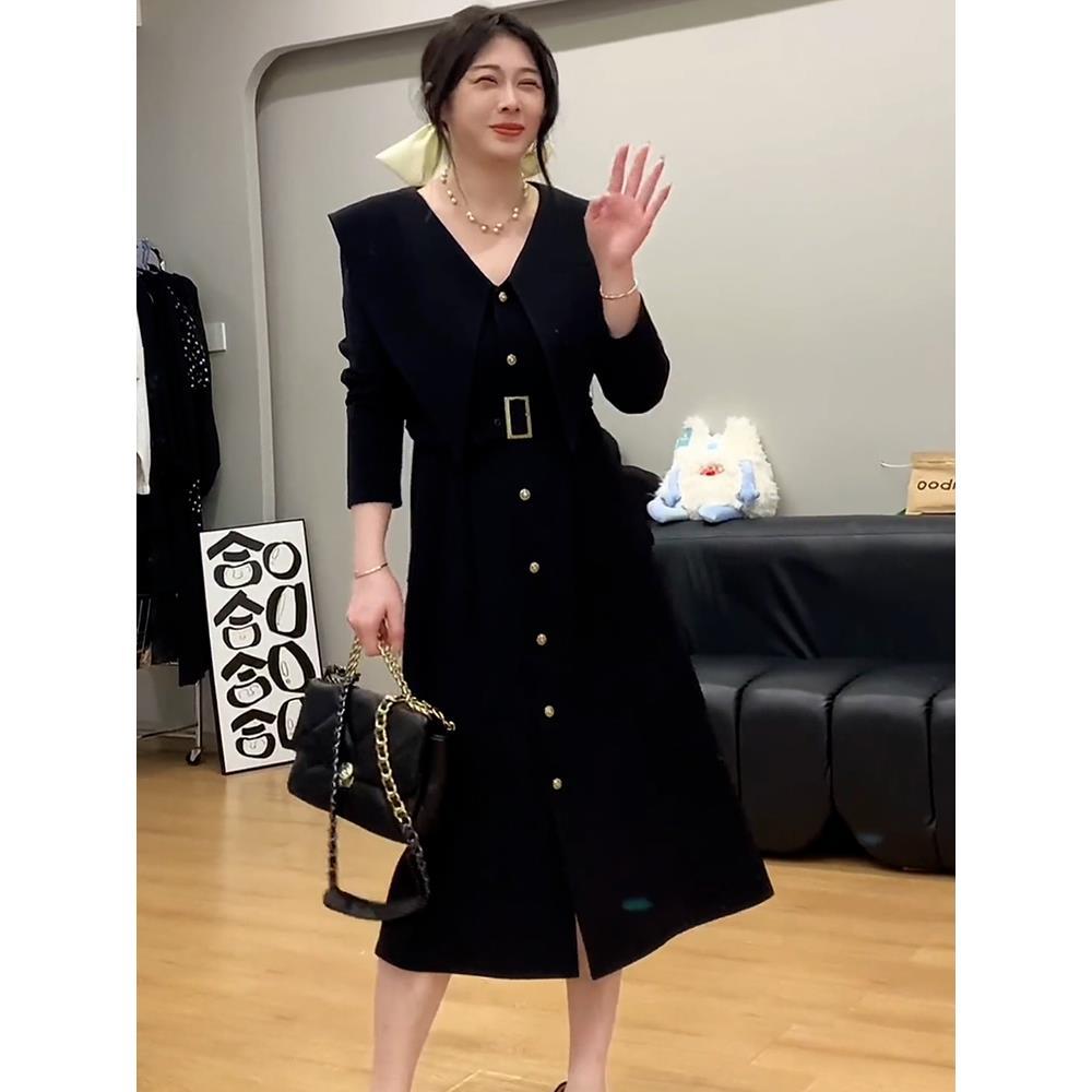 琦琦大码法式赫本风气质绝美连衣裙女秋季微胖mm收腰显瘦内搭裙子