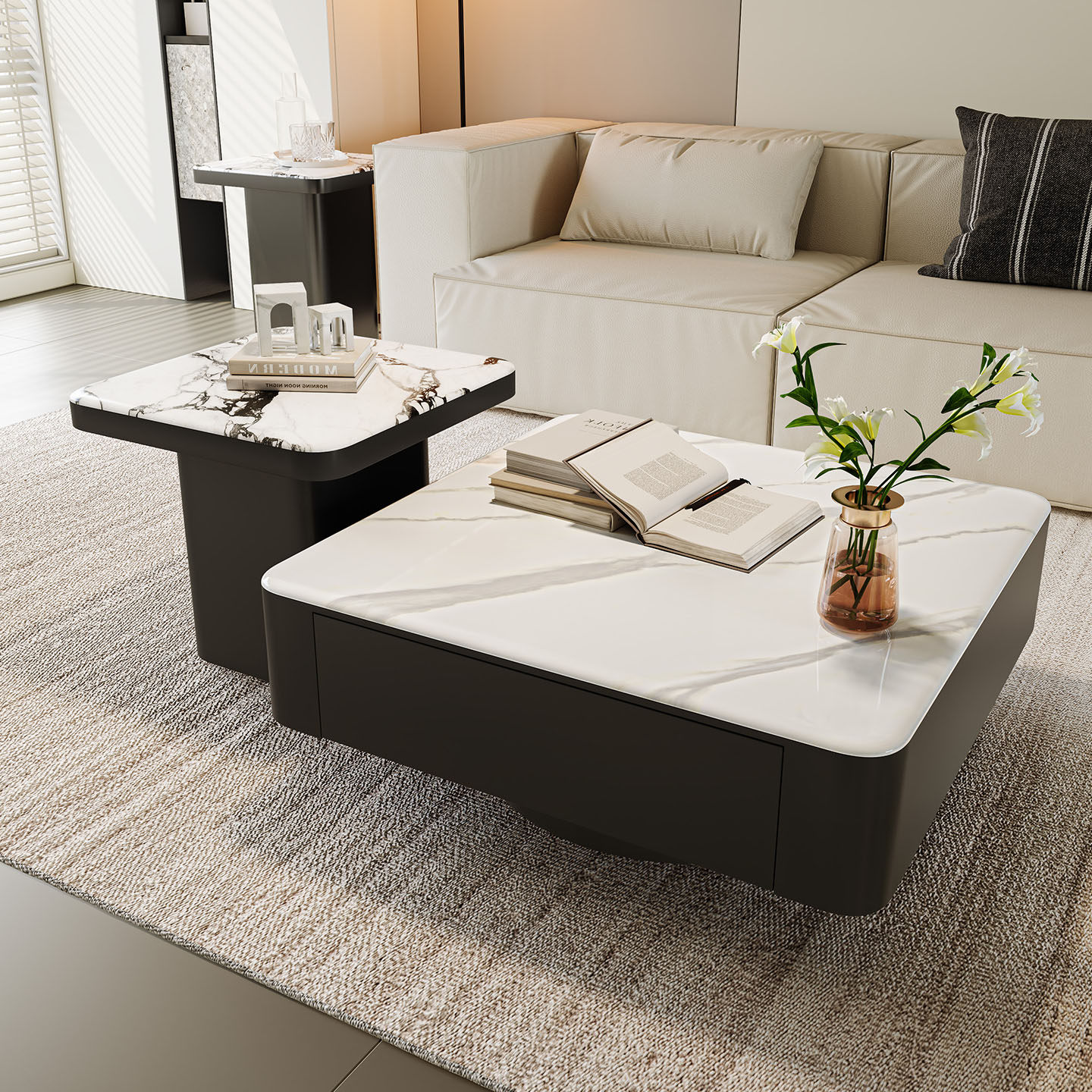 小户型现代岩板茶几组合客厅家用2025新款轻奢极简方形微晶石茶几,住宅家具,茶几,淘宝优惠券,粉丝福利购,淘宝优惠卷