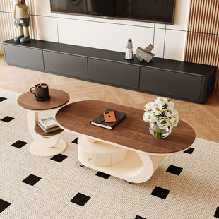客厅家用可移动岩板茶几组合意式轻奢高级感茶几电视柜组合小户型