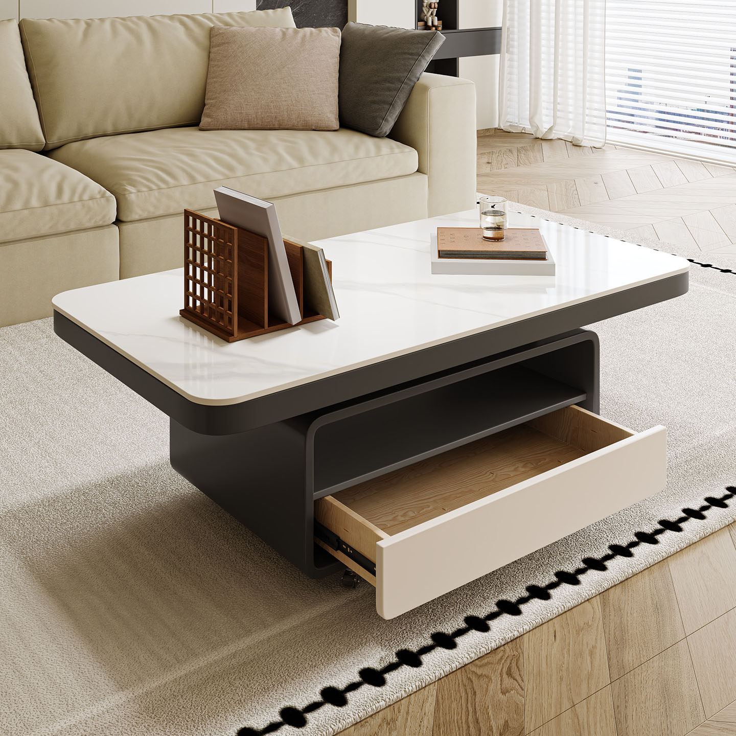 客厅家用可移动钢化玻璃岩板茶几