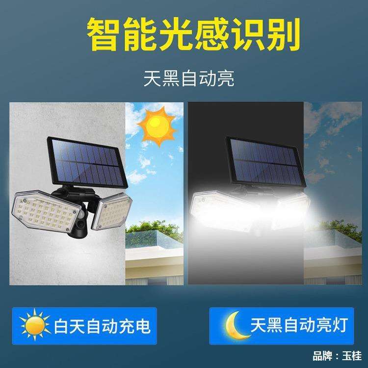 新款太阳能壁灯 led双头庭院灯家用人体感应太阳能灯户外防水路灯