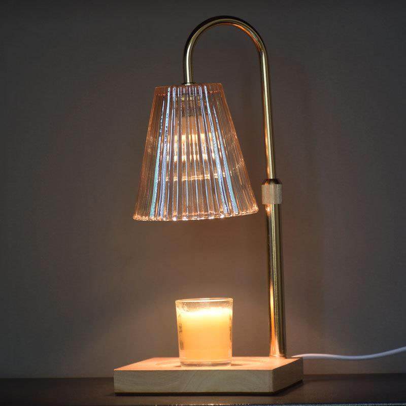 美式香熏灯融蜡灯玻璃琥珀实木斗笠升降卧室跨境定时调光装饰台灯