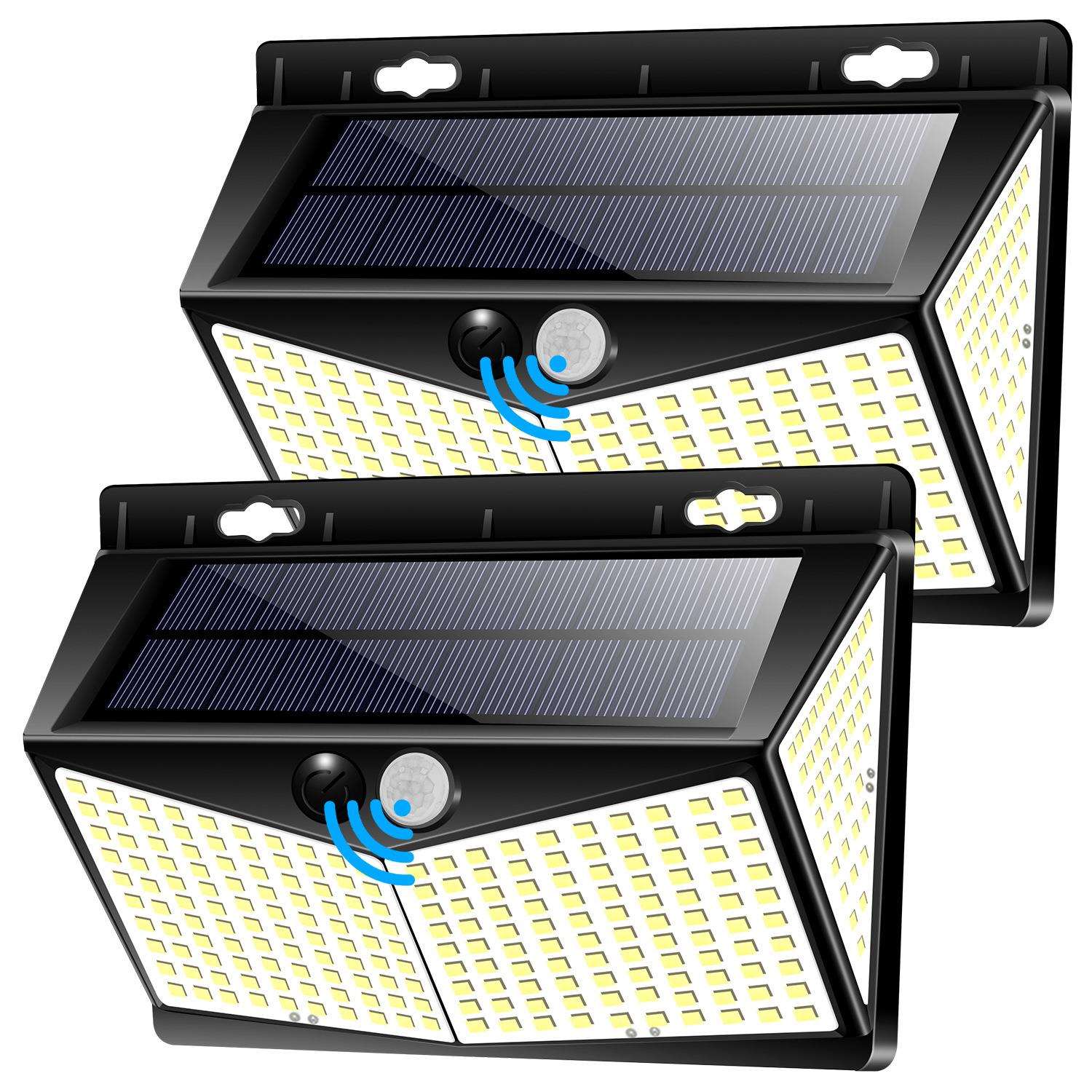 跨境出口300LED户外太阳能灯庭院照明壁灯外墙灯人体感应灯