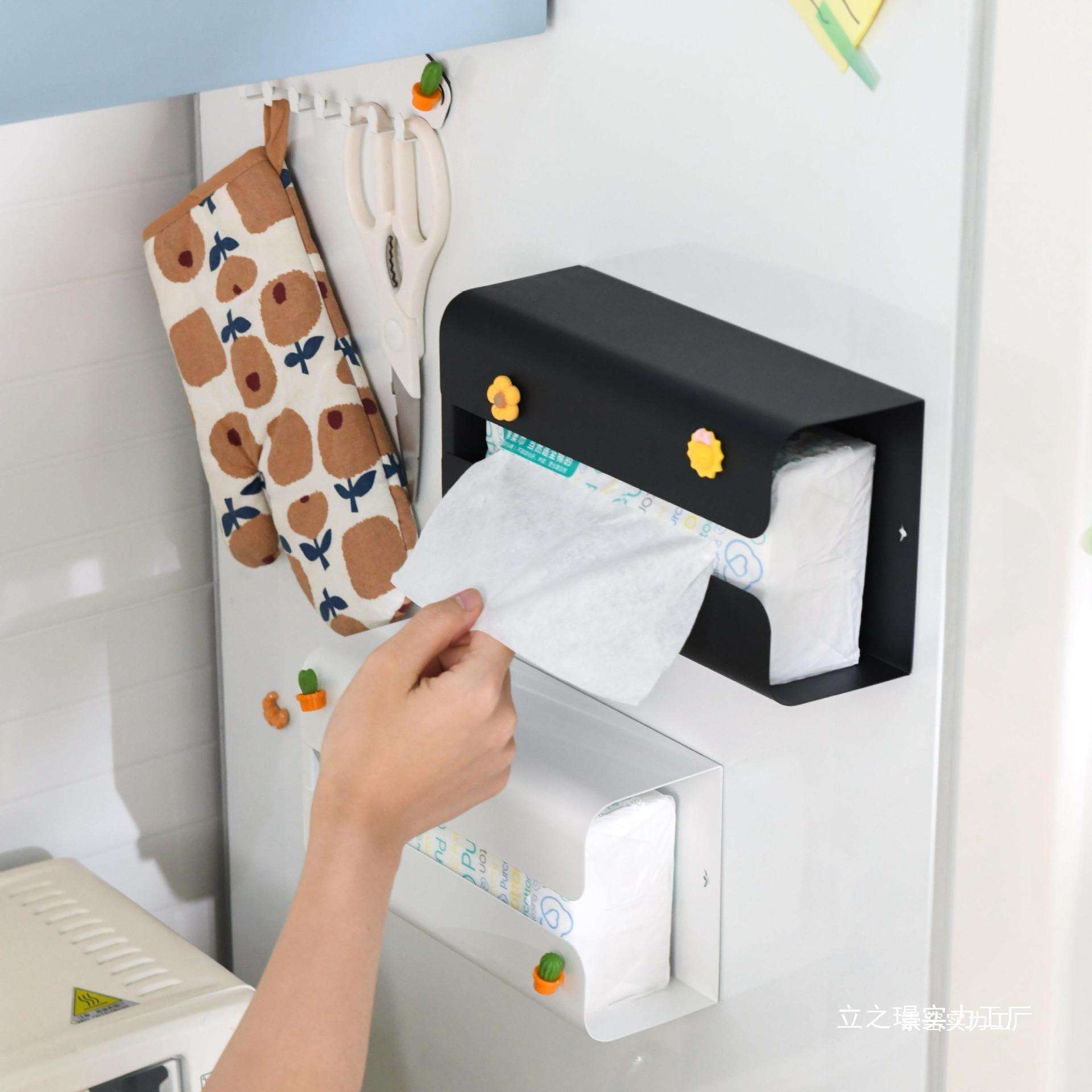 冰箱磁吸纸巾盒厨房用纸抽纸盒吸磁壁挂式磁铁收纳盒置物架纸巾架