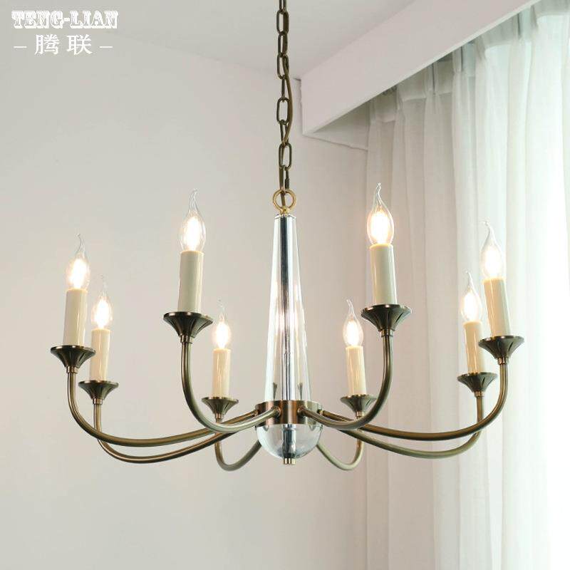 美式简约全铜卧室餐厅书房主卧复古中古法式蜡烛水晶吊灯中山灯具