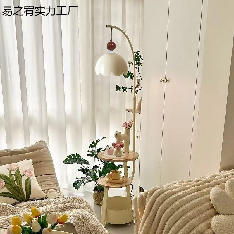 中古风客厅沙发角落地灯充电置物收纳一体茶几灯奶油风卧室氛围灯