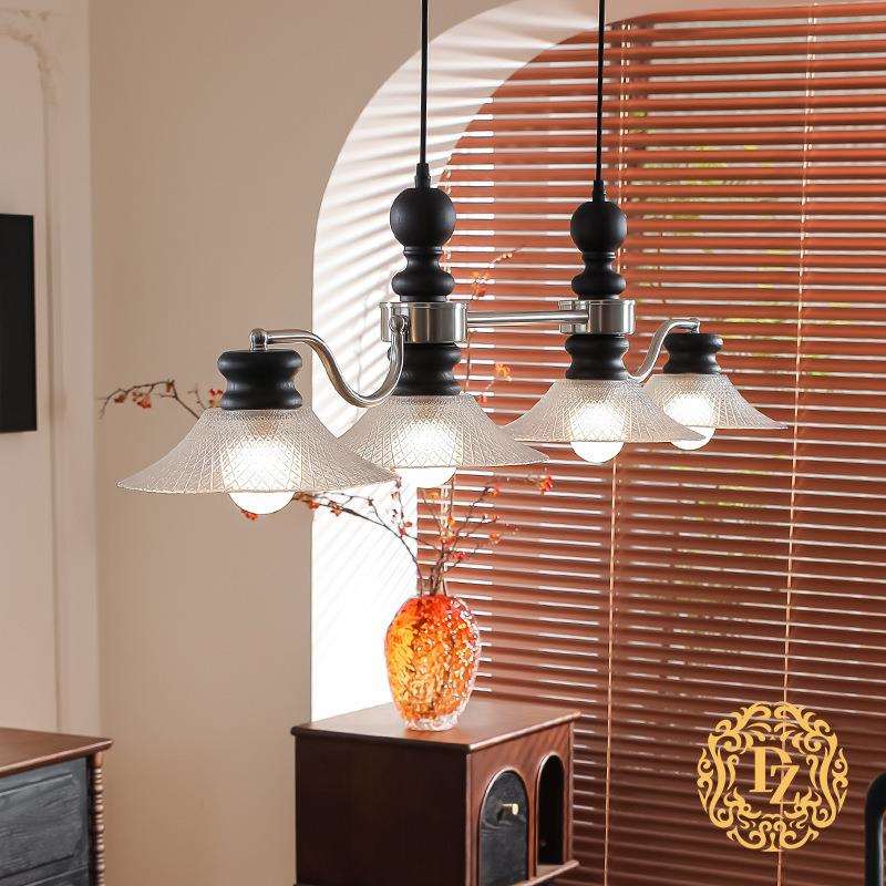 餐厅吊灯法式复古中古风餐桌吧台灯具高端实木岛台饭厅灯饰