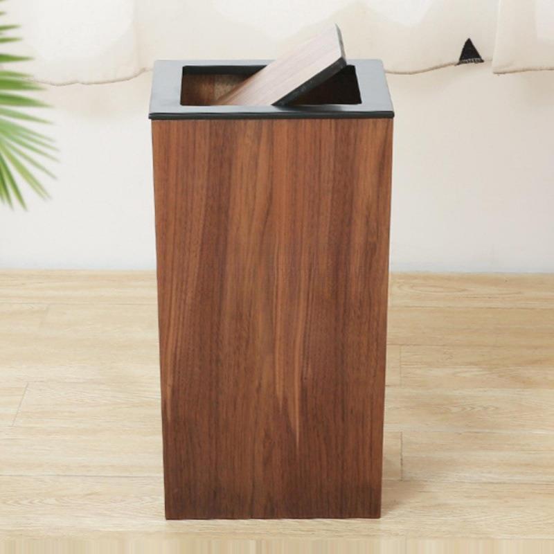 北欧木质大号垃圾桶带盖酒店民宿客房日式家用客厅简约实木纹纸篓