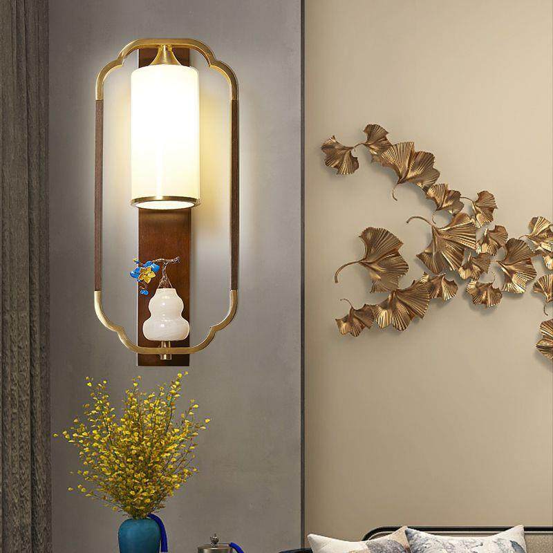 新款新中式壁灯楼梯阳台客厅电视墙墙上卧室全铜实木床头壁灯
