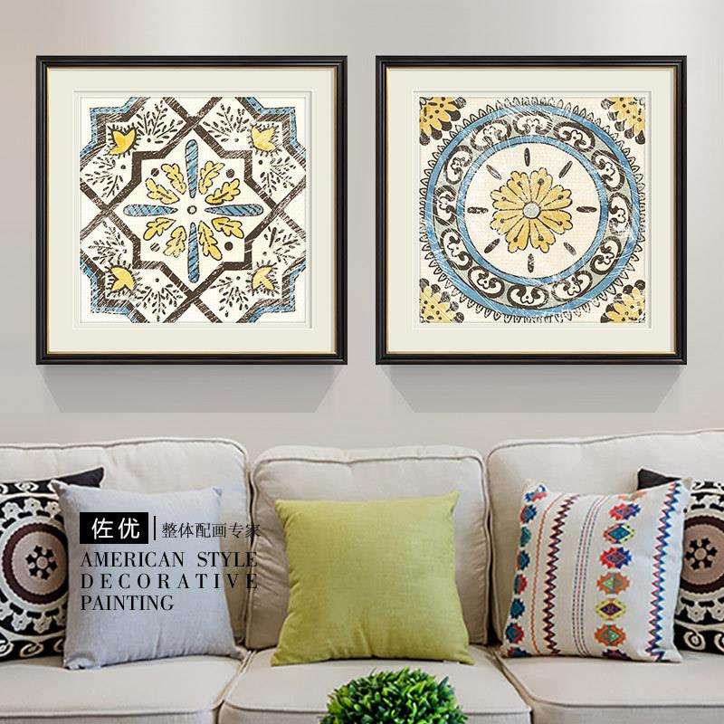 美式现代抽象曼陀罗花纹墙画客厅装饰画卧室简美挂画餐厅实木壁画