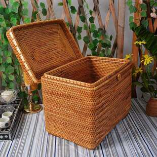 越南秋藤编收纳箱带盖收纳筐桌面茶几杂物衣服书本玩具柜子整理筐