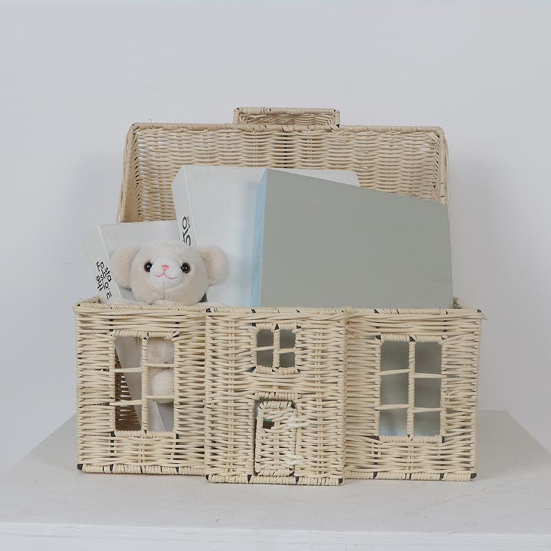 卡通城堡小房子藤编儿童玩具收纳筐儿童玩过家家房装饰品摄影道具