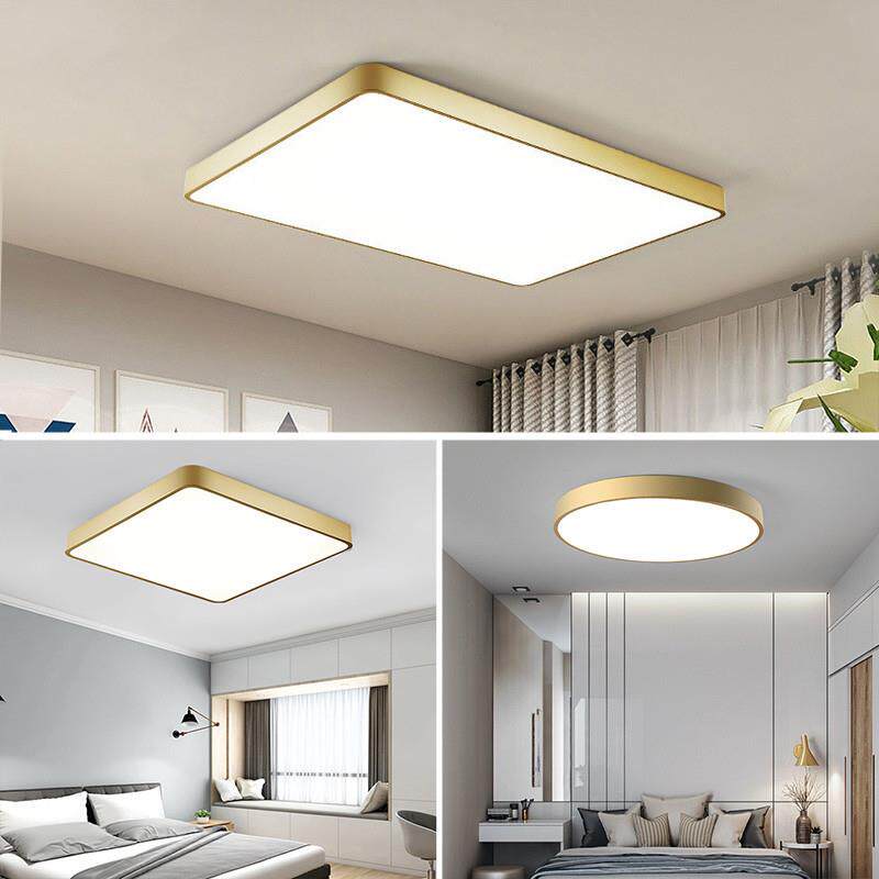 现代简约卧室灯美式小客厅创意轻奢房间书房金色长方形led吸顶灯