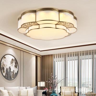 新中式全铜吸顶灯餐厅卧室灯具古典大气客厅铜灯复古走廊过道灯