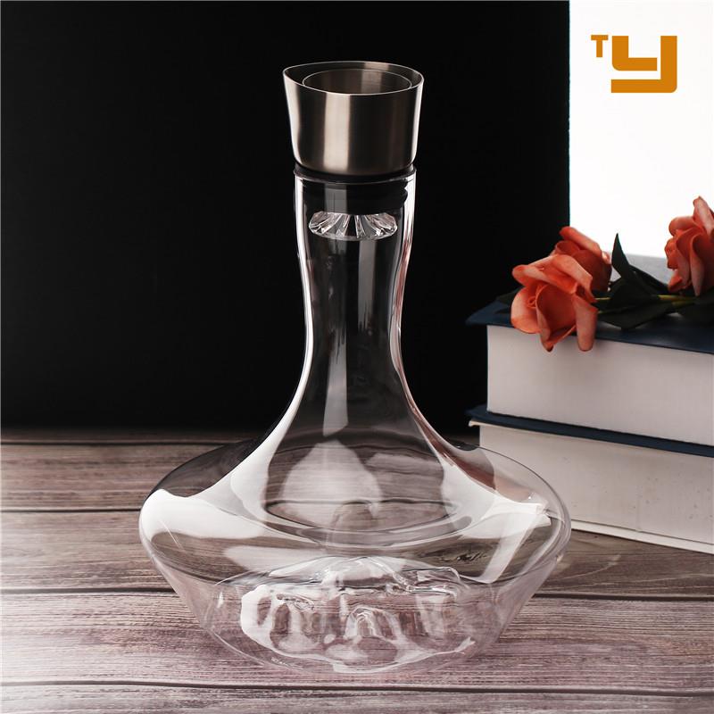 厂家生产 创意家用1900ml冰山底大肚醒酒器手工平口带不锈钢壶嘴